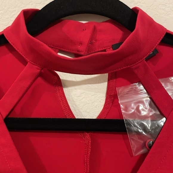 Boston Proper Women's Shirt Small Red Cutout Mock Stretch Fitted Bodycon - Picture 8 of 14